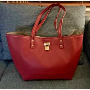 BCBG Paris Wine-Colored Faux Pebble Leather Tote